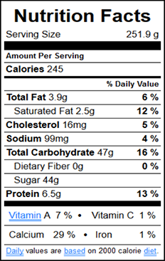 Steamer small Nutritional Information