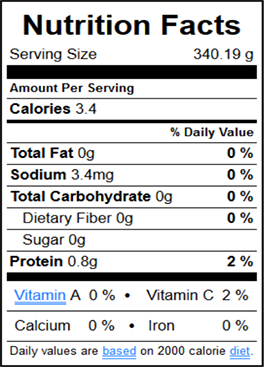 TEA 16oz Nutritional Information